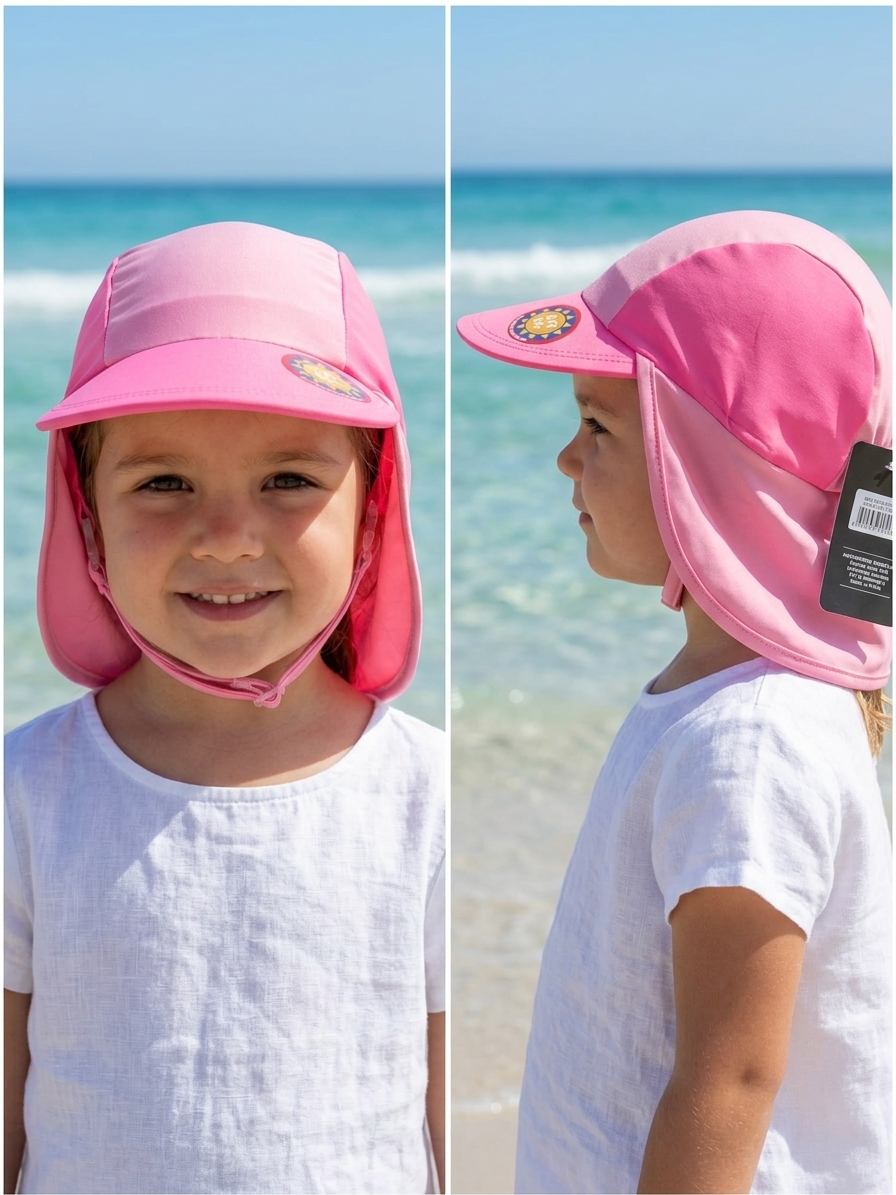 Gorro de Baño Infantil con Protección UPF 50+ y Solapa Posterior: fucsia y rosado